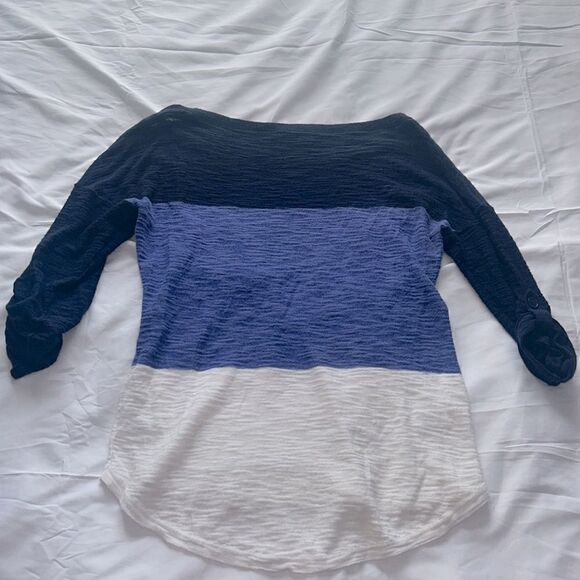 Express Light/Dark Blue & White Stripe Half Sleeve Shirt Size Small - Picture 7 of 8